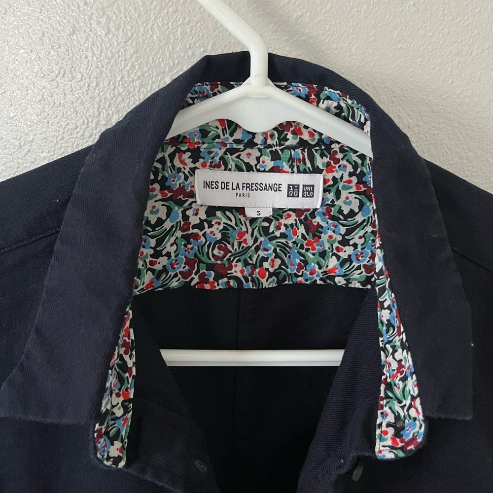 UNIQLO Navy Jean Jacket with Floral Trim